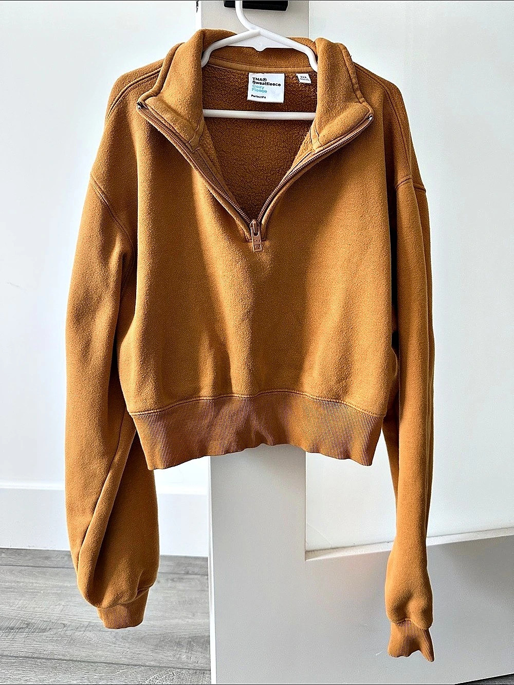 TNA Cozy Sweatfleece Perfect 1/2 Zip Cropped Sweatshirt mustard yellow 2XS